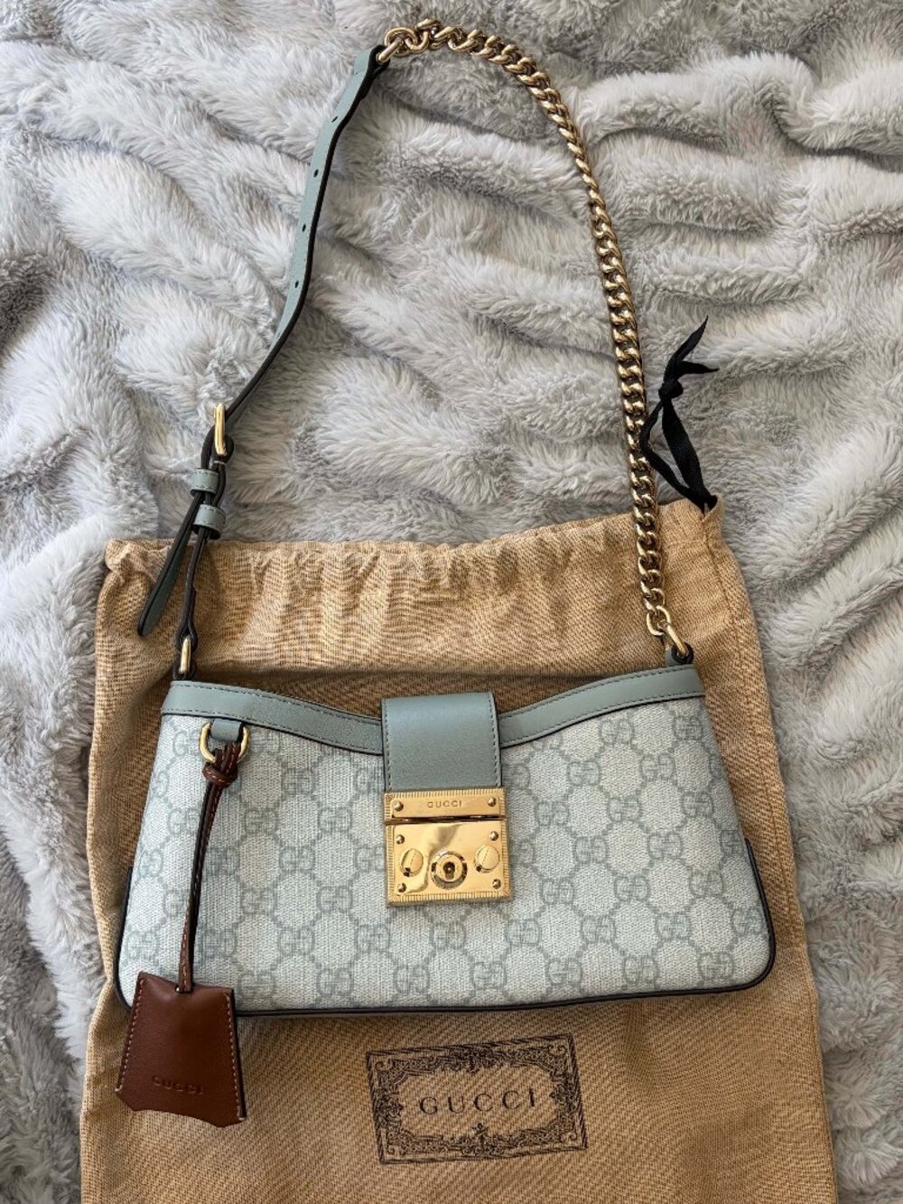 2025 Gucci GG Padlock Chain Shoulder Bag small dusty blue